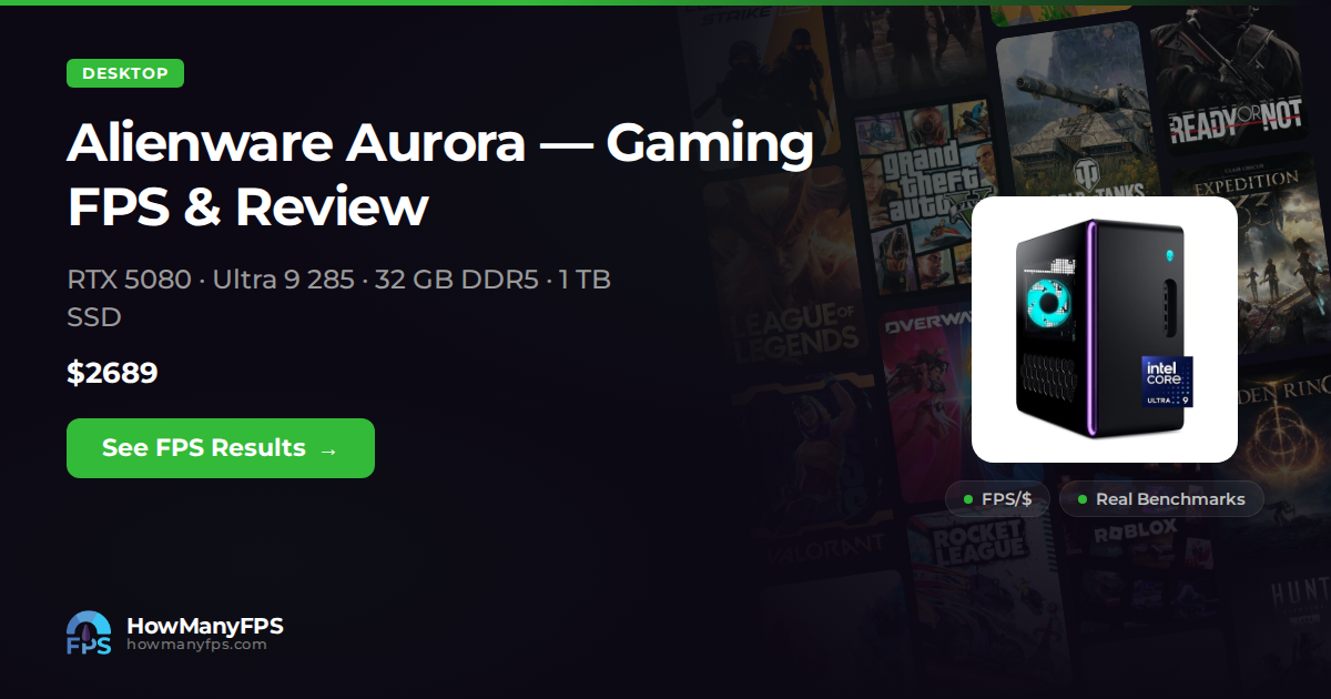 Alienware Aurora Gaming PC, RTX 5080, Ultra 9 285, 32 GB DDR5, 1 TB ...