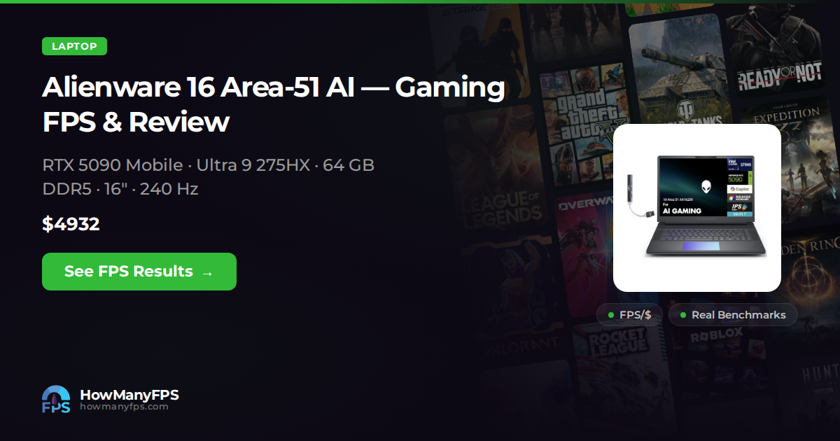 Alienware 16 Area-51 AI Gaming Laptop, RTX 5090, Ultra 9 275HX, 16.0" 2 ...
