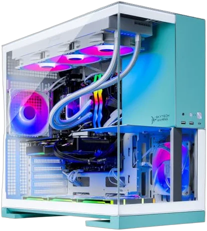 Skytech Gaming Aqua Desktop PC, Ryzen 7 9800X3D 4.7 GHz (5.2 GHz Turbo), NVIDIA RTX 5080 16GB, 2TB Gen4 NVMe SSD, 32GB DDR5 RAM 6000 RGB, 850W Gold ATX 3 PSU, 360mm ARGB AIO, Wi-Fi, Win 11 Image