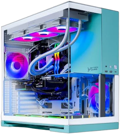 Skytech Gaming Aqua Gaming PC, AMD Ryzen 7 7700X 4.5GHz, NVIDIA RTX 5070 12GB, 1TB Gen4 NVMe SSD, 32GB DDR5 RAM 6000, 850W Gold ATX 3 PSU, 360 ARGB AIO, Wi-Fi, Win 11, Desktop Image