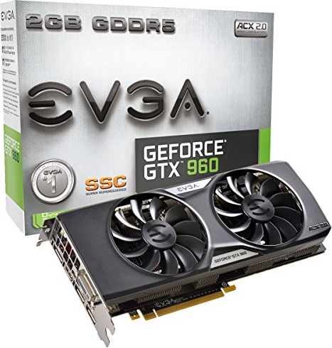 EVGA GeForce GTX 960 2GB SSC GAMING ACX 2.0+, Whisper Silent Cooling Graphics Card 02G-P4-2966-KR