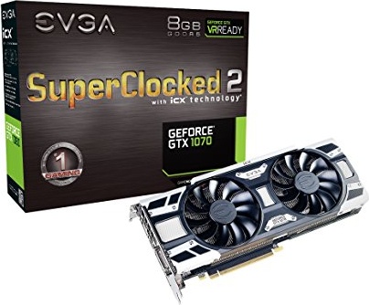 EVGA GeForce GTX 1070 SC2 Gaming, 8GB GDDR5, iCX Technology - 9 Thermal Sensors, Asynch Fans, Optimized Airflow Design Graphics Card 08G-P4-6573-KR