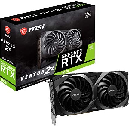 msi Gaming GeForce RTX 3070 8GB GDRR6 256-Bit HDMI/DP TORX Fan 3.0 Ampere Architecture OC Graphics Card (RTX 3070 Ventus 2X OC), GeForce RTX 3070 Ventus 2X OC