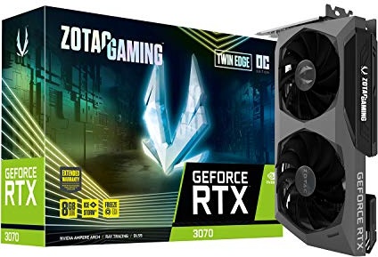 ZOTAC Gaming GeForce RTX 3070 Twin Edge OC 8GB GDDR6 256-bit 14 Gbps PCIE 4.0 Gaming Graphics Card, IceStorm 2.0 Advanced Cooling, White LED Logo Lighting, ZT-A30700H-10P