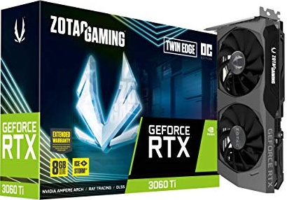 ZOTAC GAMING GeForce RTX™ 3060 Ti Twin Edge OC LHR 8GB GDDR6 256-bit 14 Gbps PCIE 4.0 Gaming Graphics Card, IceStorm 2.0 Advanced Cooling, Active Fan Control, FREEZE Fan Stop ZT-A30610H-10MLHR