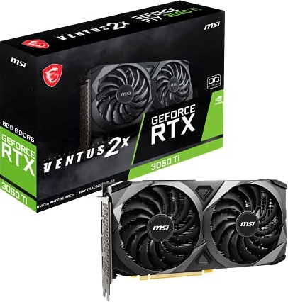 MSI Gaming GeForce RTX 3060 Ti LHR 8GB GDRR6, Boost Clock: 1695 MHz, 256-Bit, HDMI/DP, Nvlink, Torx Fan 3, Ampere Architecture OC Graphics Card (RTX 3060 Ti Ventus 2X 8G OCV1 LHR)