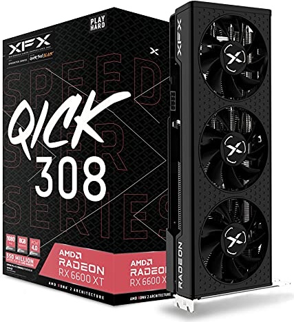 XFX Speedster QICK308 Radeon RX 6600 XT Black Gaming Graphics Card with 8GB GDDR6 HDMI 3xDP, AMD RDNA 2 RX-66XT8LBDQ