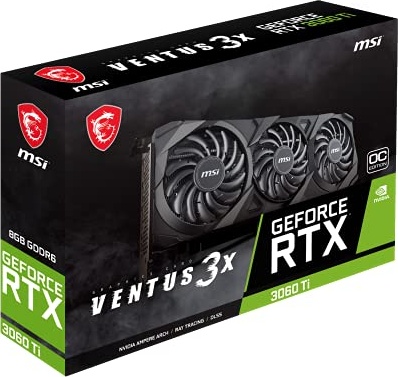 MSI Gaming GeForce RTX 3060 Ti LHR 8GB GDRR6 Boost Clock: 1695 MHz 256-Bit HDMI/DP Torx Fan 3 Ampere Architecture Graphics Card (RTX 3060 Ti Ventus 3X 8G OC LHR)