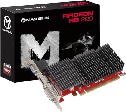 maxsun AMD Radeon R5 220 2GB Graphics Card GPU (DVI-I, HDMI, VGA) - Low Profile Ready