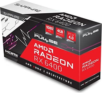 Sapphire Pulse AMD Radeon RX 6400 Graphics Card GDDR6 1080 FHD 4GB PCIE 4.0 HDMI Video Card