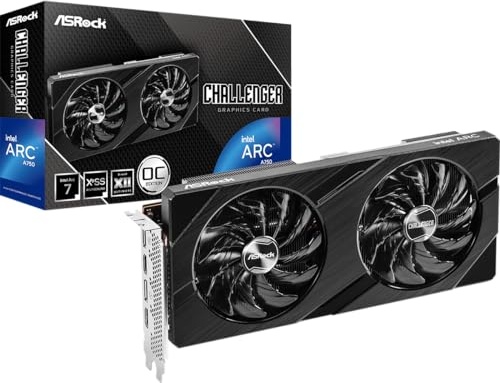 ASRock Intel ARC A750 Challenger D 8GB OC, 8GB DDR6, PCIe4, 2 HDMI, 2 DP, 2200MHz Clock, 0dB Cooling, Overclocked
