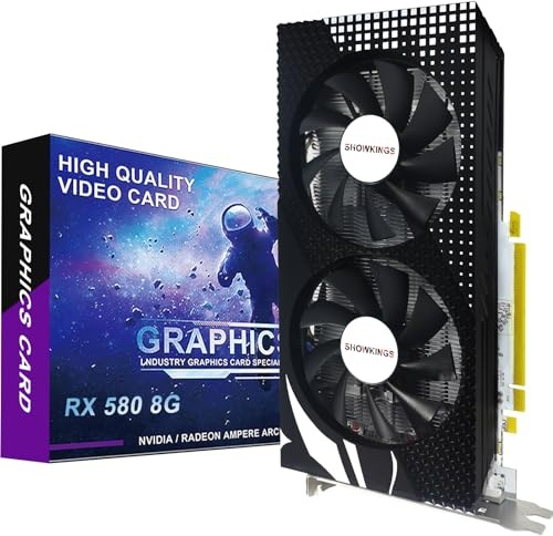 SHOWKINGS Radeon RX 580 8GB Graphics Card, 256Bit 2048SP GDDR5 AMD Video Card for Pc Gaming, DP HDMI DVI-Output, PCI Express 3.0 with Dual Fan for Office and Gaming
