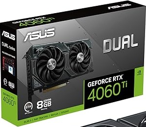 ASUS Dual GeForce RTX 4060 Ti OC Edition 8GB GDDR6 Gaming Graphics Card Black (Nvidia GeForce RTX4060Ti DLSS 3, PCIe 4.0, 1x HDMI 2.1, 3X DisplayPort 1.4a, DUAL-RTX4060TI-O8G)