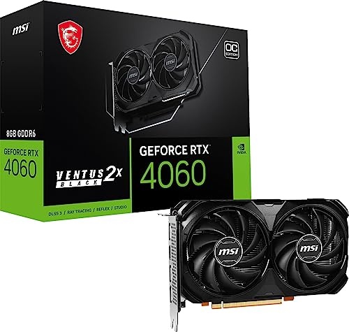 msi Gaming GeForce RTX 4060 8GB GDRR6 Extreme Clock: 2505 MHz 128-Bit HDMI/DP Nvlink TORX Fan 4.0 Ada Lovelace Architecture Graphics Card (RTX 4060 Ventus 2X Black 8G OC)