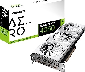 Gigabyte GeForce RTX 4060 AERO OC 8G Graphics Card, 3X WINDFORCE Fans, 8GB 128-bit GDDR6, GV-N4060AERO OC-8GD Video Card