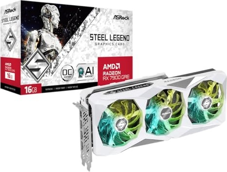 ASRock AMD Radeon RX 7900 GRE Steel Legend OC Graphics, 16GB, GDDR6, 256-Bit, White