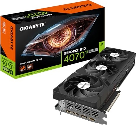 Gigabyte GeForce RTX­­ 4070 Ti Super WINDFORCE MAX OC Graphics Card - 16GB GDDR6X, 256bit, PCI-E 4.0, 2655MHz Core Clock, 3 x DisplayPort 1.4a, 1 x HDMI 2.1a, NVIDIA DLSS 3, GV-N407TSWF3MAX OC-16GD