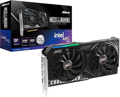 ASRock Intel Arc B580 Challenger 12GB OC Graphics Card, Intel Xe2-HPG, 12GB GDDR6, PCIe 4.0, Dual Fans, 0dB Silent, LED Indicator, DisplayPort 2.1, HDMI 2.1a