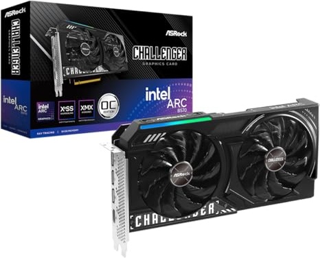 ASRock Intel Arc B570 Challenger 10GB OC GDDR6 Graphics Card, 2600 MHz GPU, 19 Gbps Memory, Dual Fan, Metal Backplate, HDMI 2.1a, DisplayPort 2.1, 0dB Cooling