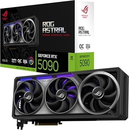 ASUS ROG Astral GeForce RTX™ 5090 OC Edition Graphics Card, NVIDIA (PCIe® 5.0, 32GB GDDR7, HDMI®/DP 2.1, 3.8-Slot, 4-Fan Design, Axial-tech Fans, Patented Vapor Chamber, Phase-Change GPU Thermal Pad)