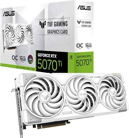 ASUS TUF Gaming GeForce RTX 5070 Ti 16GB GDDR7 White OC Edition Gaming Graphics Card (PCIe 5.0, HDMI/DP 2.1, 3.125 slot, military grade components, protective PCB coating, axial tech fans)