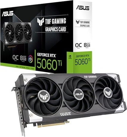 ASUS TUF GeForce RTX™ 5060 Ti 8GB GDDR7 OC Edition Graphics Card, NVIDIA, Desktop (PCIe® 5.0, HDMI®/DP 2.1, 3.1-Slot, Military-Grade Components, Protective PCB Coating, Axial-tech Fans)