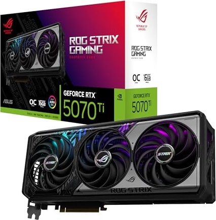 ASUS ROG Strix GeForce RTX 5070 Ti OC Edition 16GB GDDR7 Graphics Card, NVIDIA (PCIe 5.0, HDMI/DP 2.1, 3.2-Slot, Axial-tech Fans, MaxContact Design with Vapor Chamber, Phase-Change GPU Thermal Pad)