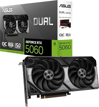 ASUS Dual GeForce RTX™ 5060 8GB GDDR7 OC Edition (PCIe 5.0, 8GB GDDR7, DLSS 4, HDMI 2.1b, DisplayPort 2.1b, 2.5-Slot Design, Axial-tech Fan Design, 0dB Technology, and More)