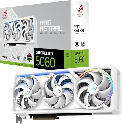 ASUS ROG Astral NVIDIA GeForce RTX™ 5080 16GB GDDR7 White OC Edition - Quad-Fan Gaming Graphics Card Delivering unprecedented Airflow and air Pressure for Optimal Performance, 3 Year Warranty