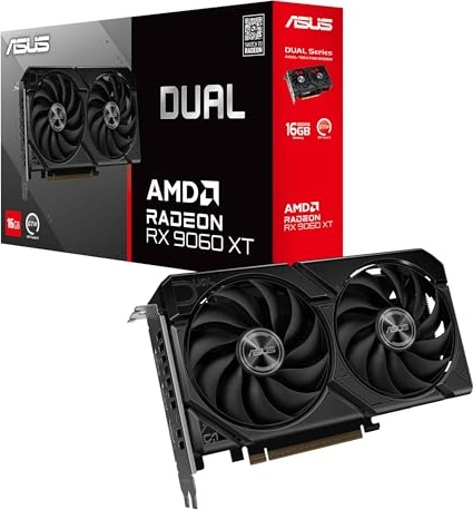 ASUS Dual AMD Radeon™ RX 9060 XT 16GB GDDR6 Graphics Card, (PCIe 5.0, HDMI 2.1b, DisplayPort 2.1a, 2.5-Slot Design, Axial-tech Fan Design, 0dB Technology), 3 Year Warranty
