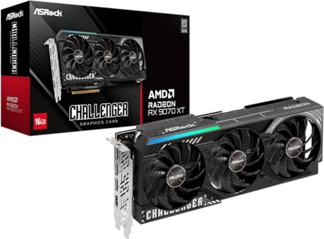 ASRock Radeon RX 9070 XT Challenger 16GB OC Graphics Card - AMD RDNA 4 Architecture, 2970 MHz Boost Clock, 16GB GDDR6, PCIe 5.0, DisplayPort 2.1a, HDMI 2.1b, Triple Fan Cooling 800W