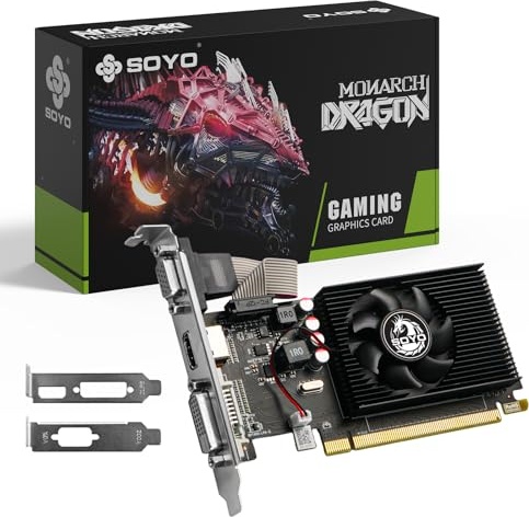 SOYO AMD Radeon R5 230 Low Profile Graphics Card, 2GB DDR3 64-Bit, VGA/DVI/HDMI 1.3A, SFF Video Card for Windows 10/8.1/7 PC, PCI Express x16 1.1, Entry Level Computer GPU(Single Fan Cooling)