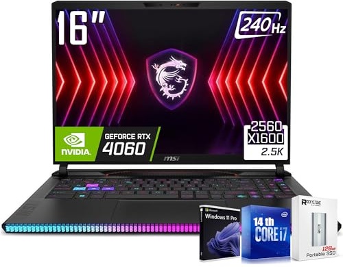 msi 2025 Raider GE68Hx 16" 2.5K 240Hz Gaming Laptop, RTX 4060, i7-14700HX, 16.0" 2.5K 240Hz, 64 GB DDR5, 2 TB SSD Image
